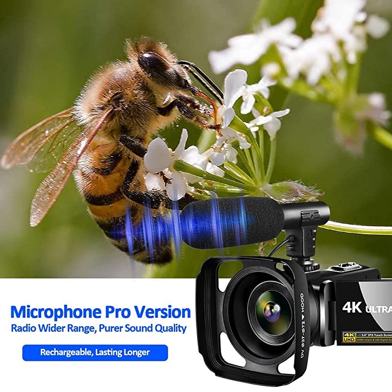 4K Video Camera Camcorder Digital YouTube Vlogging Camera Recorder UHD 30MP 3 Inch Touch Screen 18X Camcorder with Microphone,2 Batteries