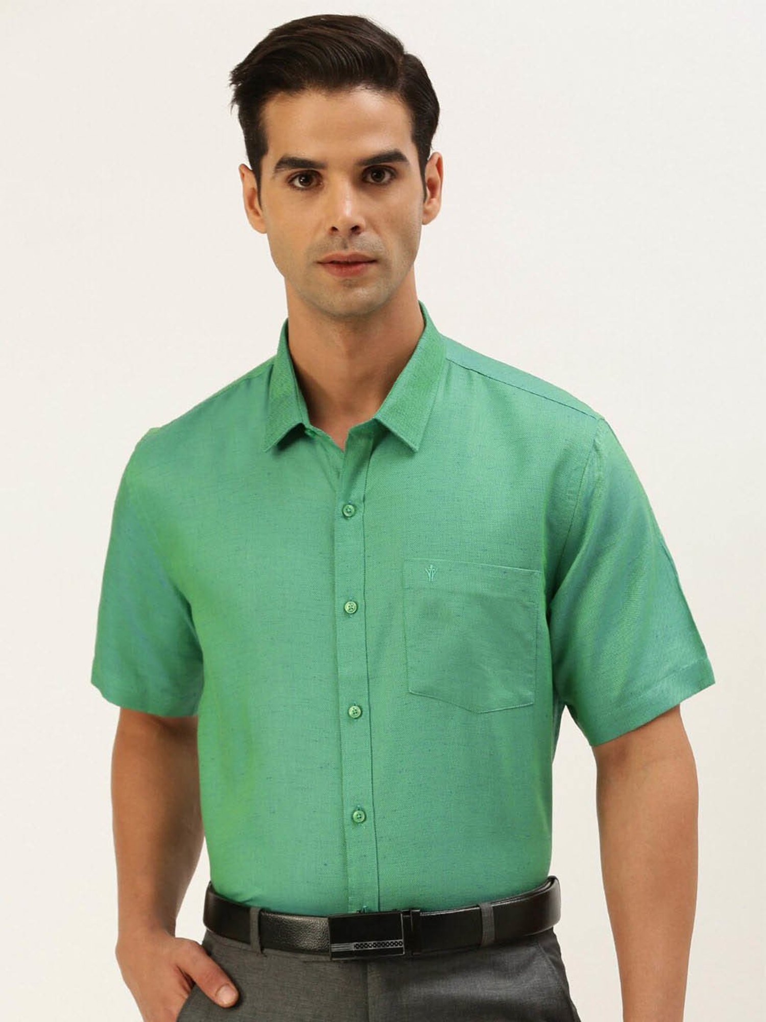 Ramraj Neon Green Cotton Regular Fit Shirt