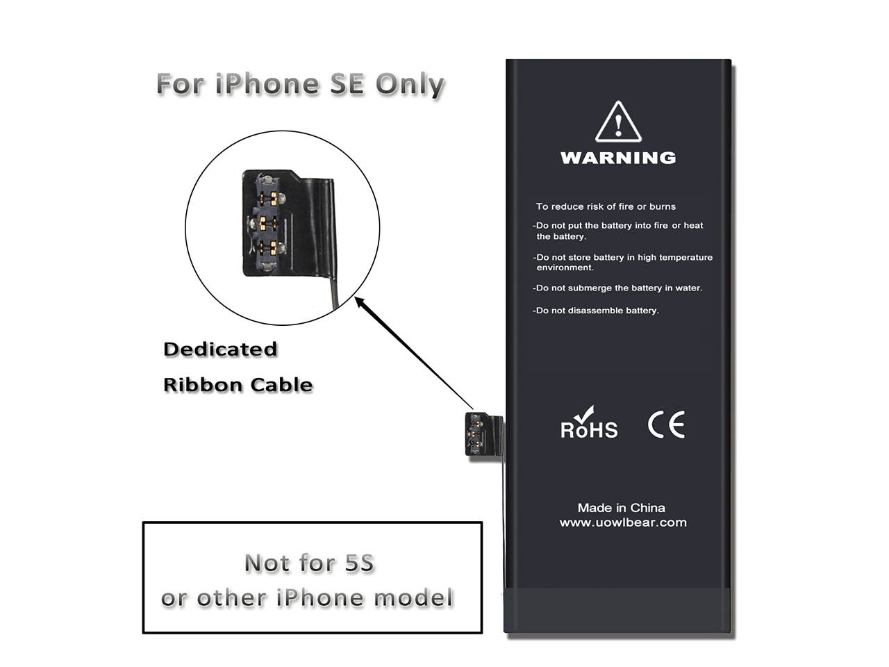 uowlbear 2200mAh Battery for iPhone SE A1662 A1723 A1724 with Complete Replacement Kits and 2 Set Adhesive Strips -0 Cycle High Capacity