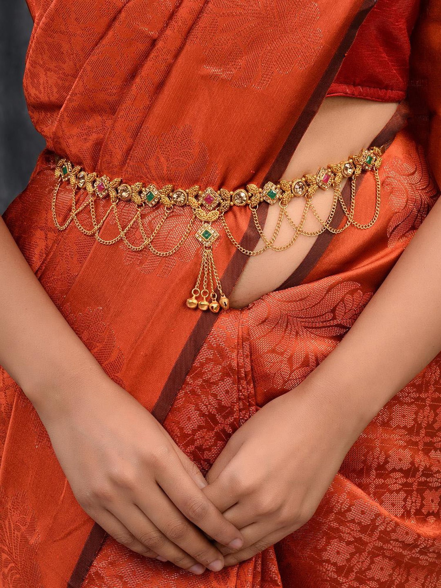 Saraf Rs Jewellery Gold Plated Muilticolour Ad Studded & Beaded Kamarbandh