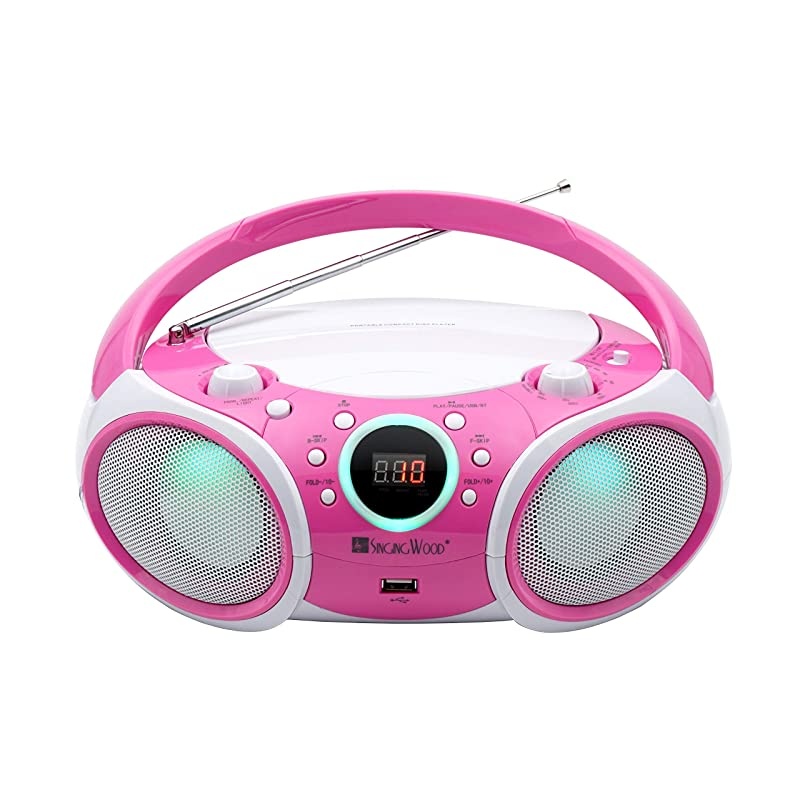 CD Player Boombox, CD/CD-R/CD-RW, Portable w/Bluetooth, USB, AM/FM Radio, Aux Line-Input, Headset Jack, Foldable Carrying Handle and LED Light (Phantom Black)