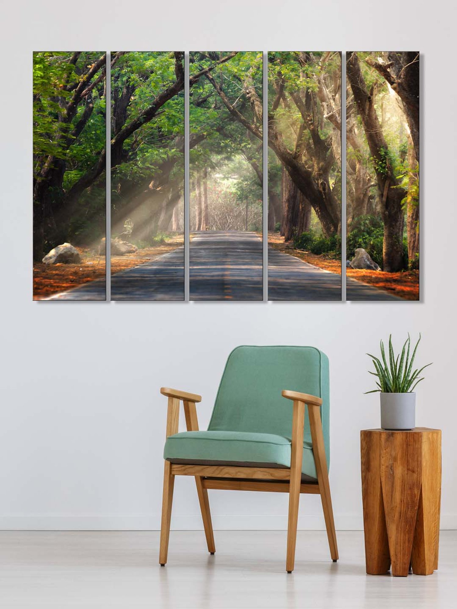 999Store Green Tree Covered Road Art 5 Frame MDF Paintings