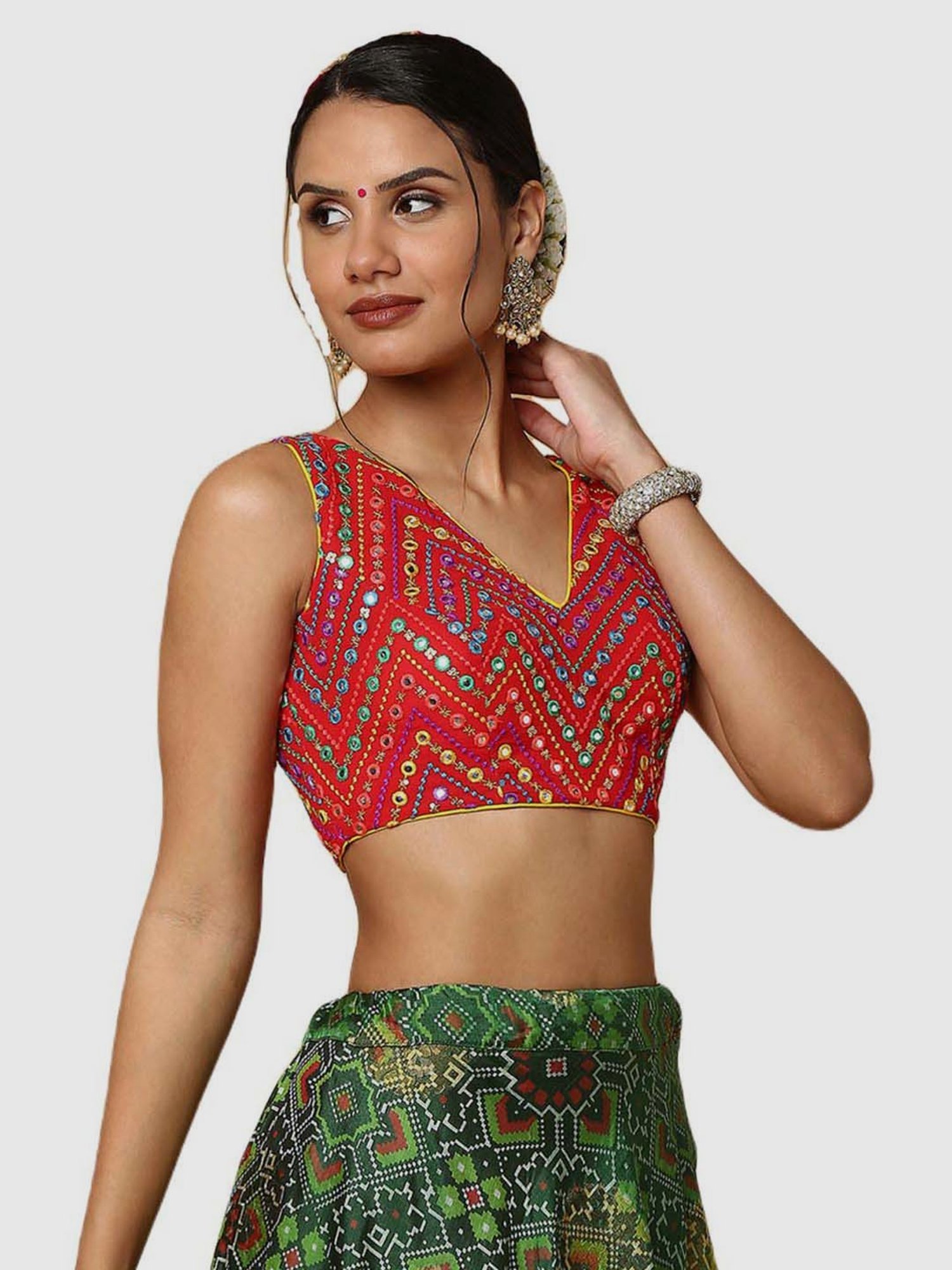 Salwar Studio Red Embroidered Readymade Blouse