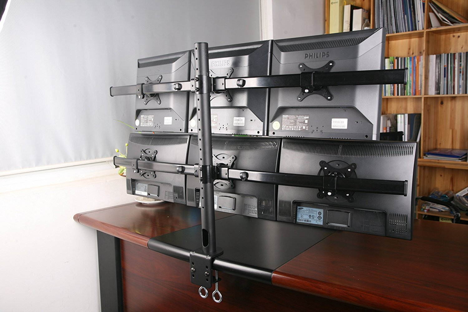 Hex Monitor Stand Desk Mount for 6 Screens, Fully Adjustable, 24 Inch Screen, VESA 75x75 and 100x100, 22 Lb Weight Limit, Black (MI-776)