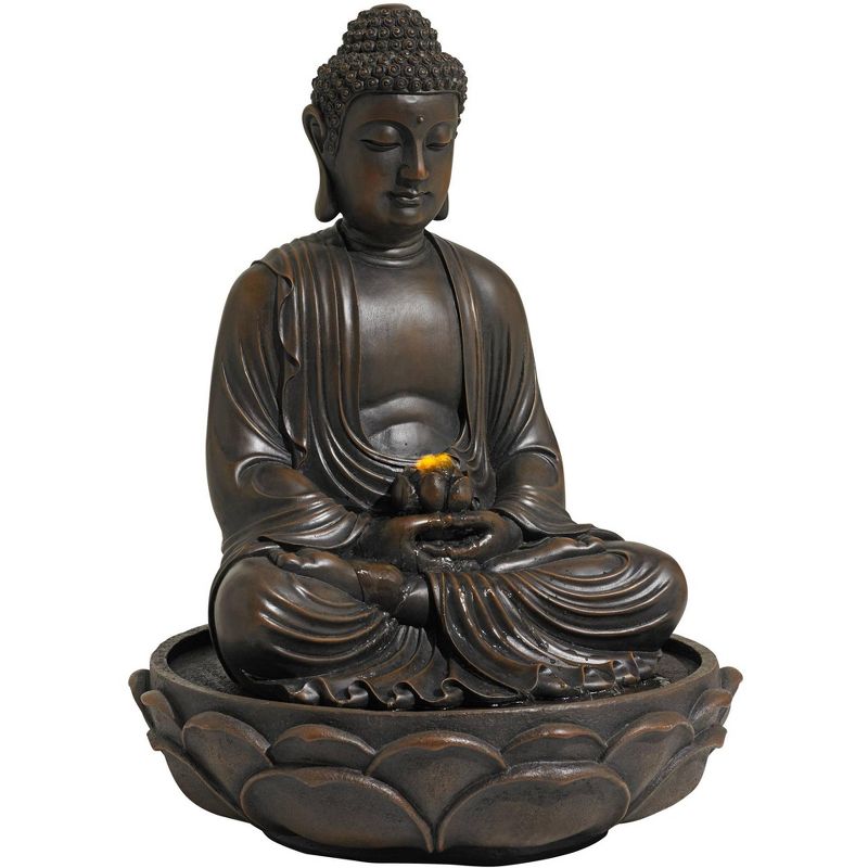 John Timberland Asian Zen Buddha Outdoor Water Fountain with Light LED 27 1/2" High Meditating Table Desk Yard Garden Patio Home