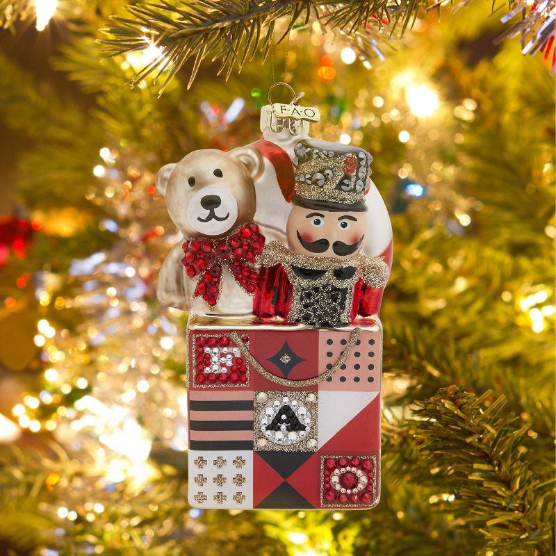 FAO Schwarz Gift Bag Ornament Partially Covered in Swarovski Crystals