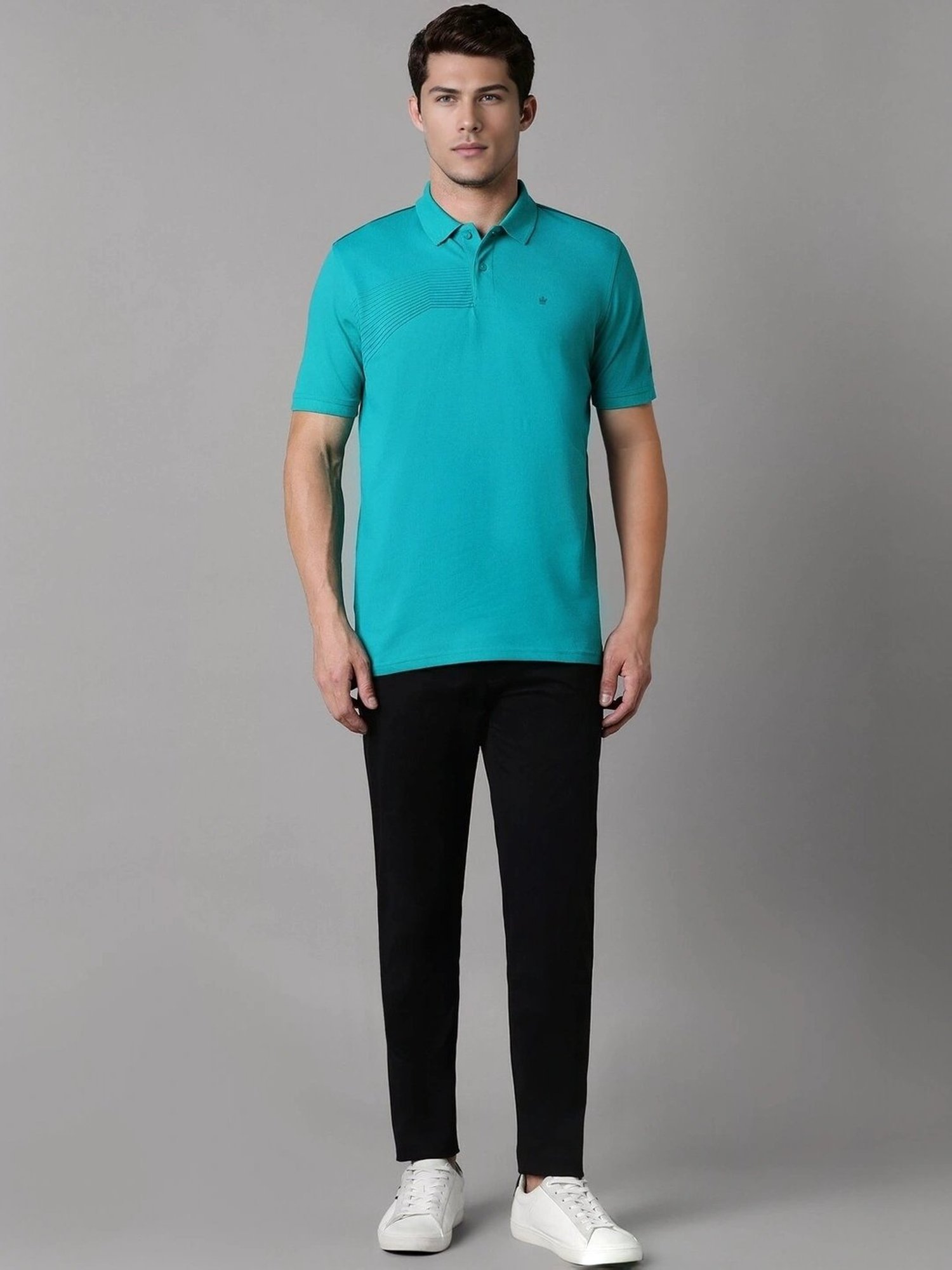 Louis Philippe Blue Cotton Regular Fit Printed Polo T-Shirt