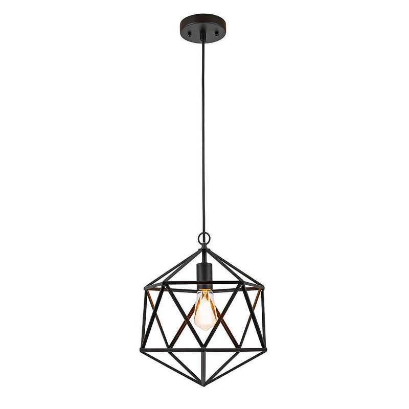 12.5" Metal Geometric Open Cage Mini Pendant Black - Cresswell Lighting