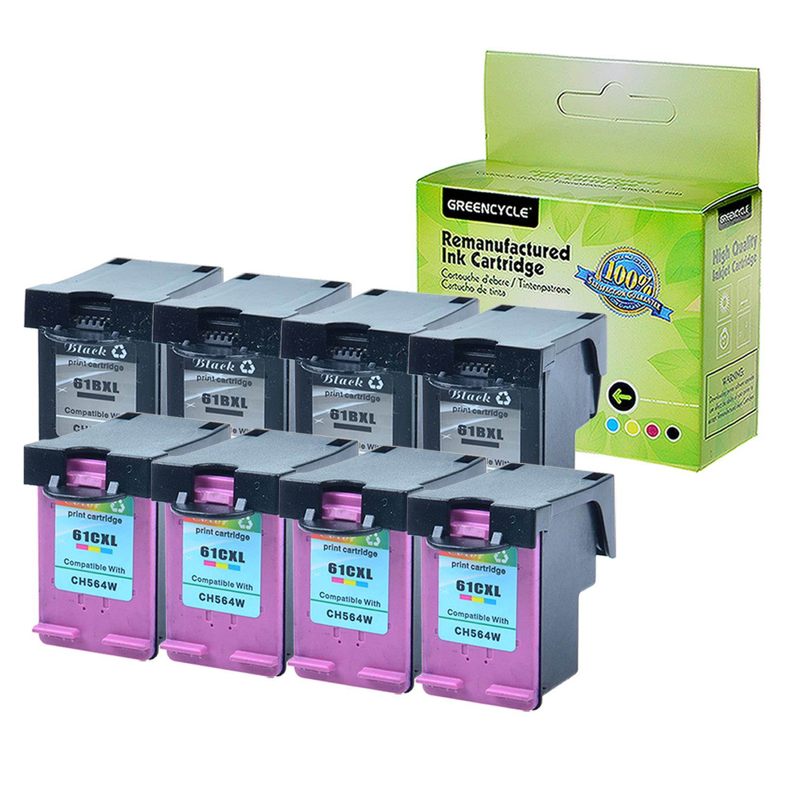 GREENCYCLE 8PK Compatible 61XL CH563W CH564W (4 Black, 4 Color) High Yield Ink Cartridge for HP Deskjet Printer- With Chip
