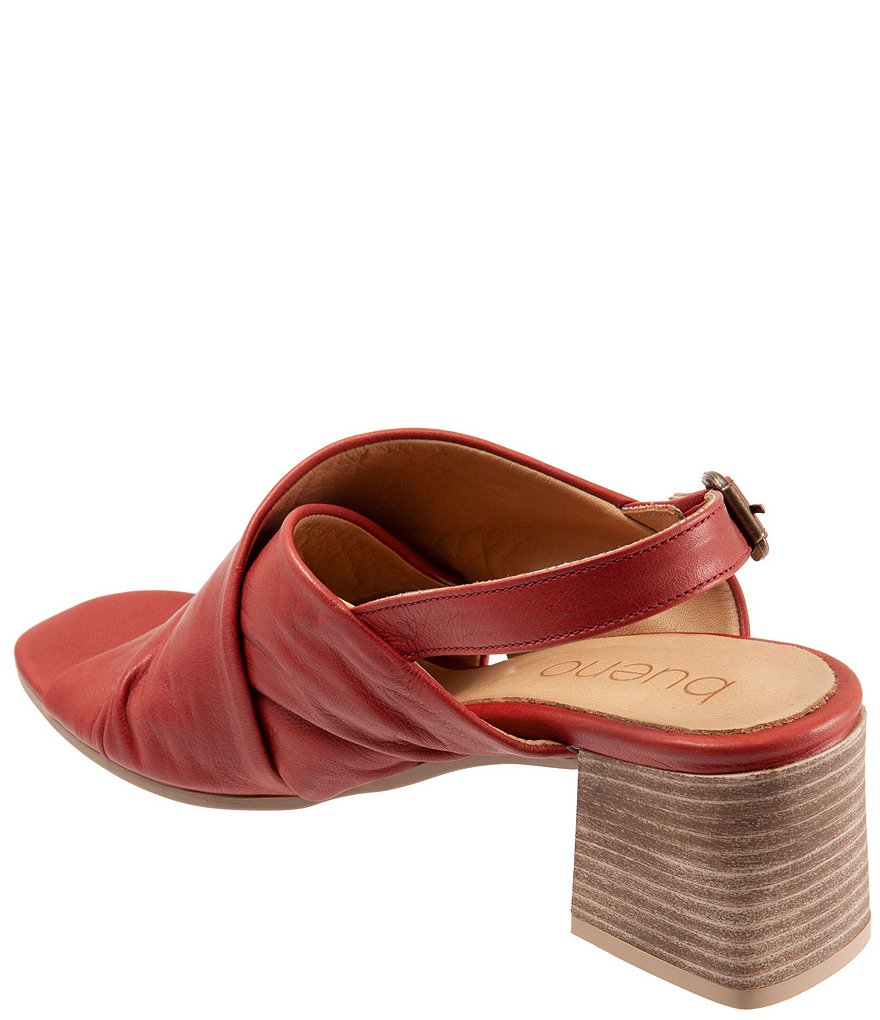 Bueno Eden Ruched Leather Block Heel Sling Sandals