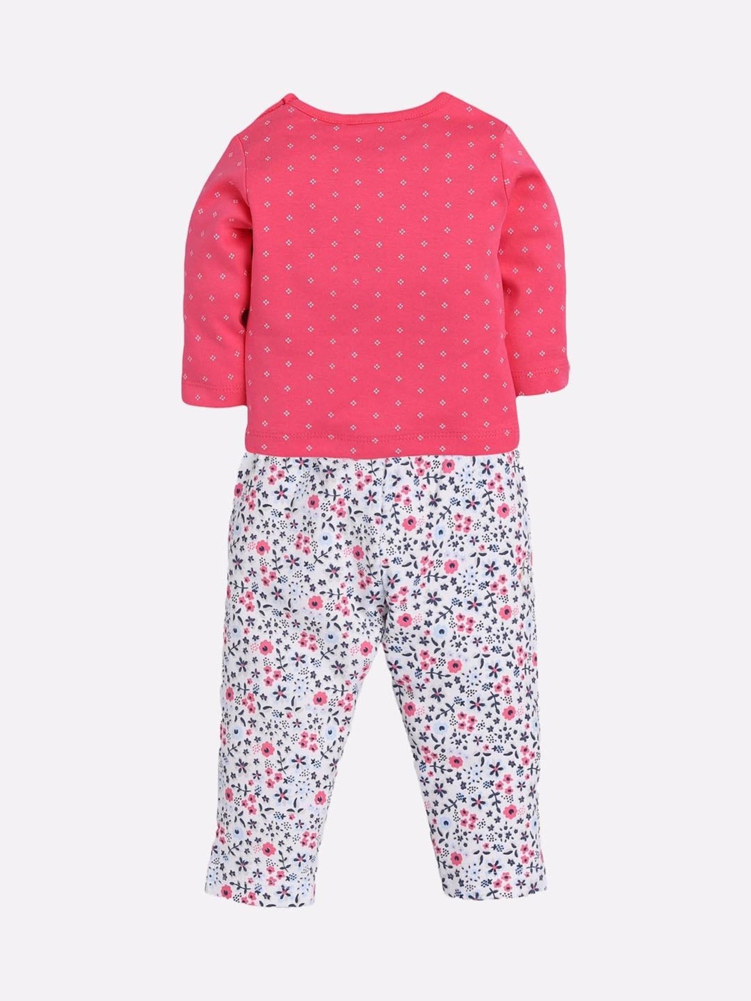 Baby Go Girls Fuchsia & White Printed Top with Pyjamas
