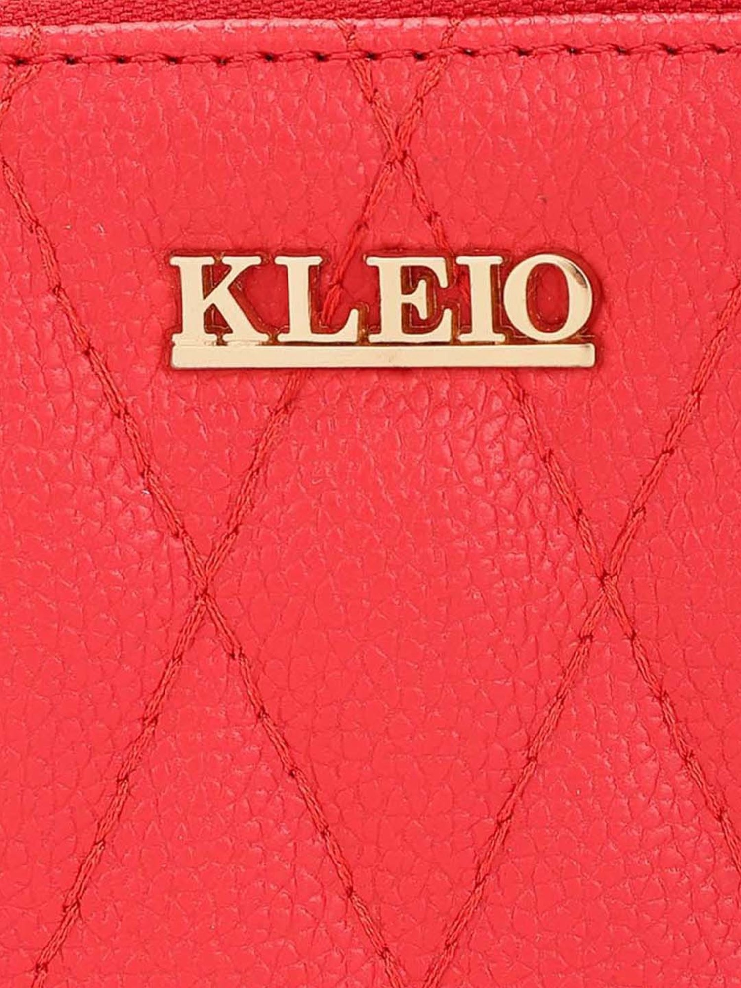 KLEIO Red Quilted Zip Around Wallet for Women