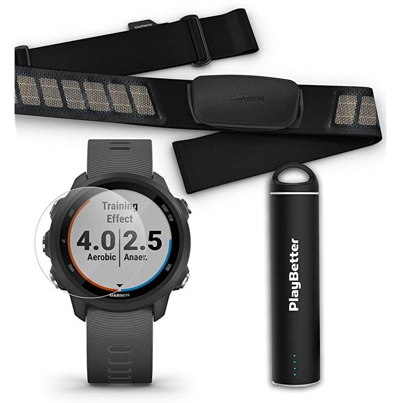 Garmin Forerunner 245 (Berry) Power Bundle | +HD Screen Protectors &  Portable Charger | Advanced Analytics, Heart Rate | Running GPS Watch | 010-02120-01
