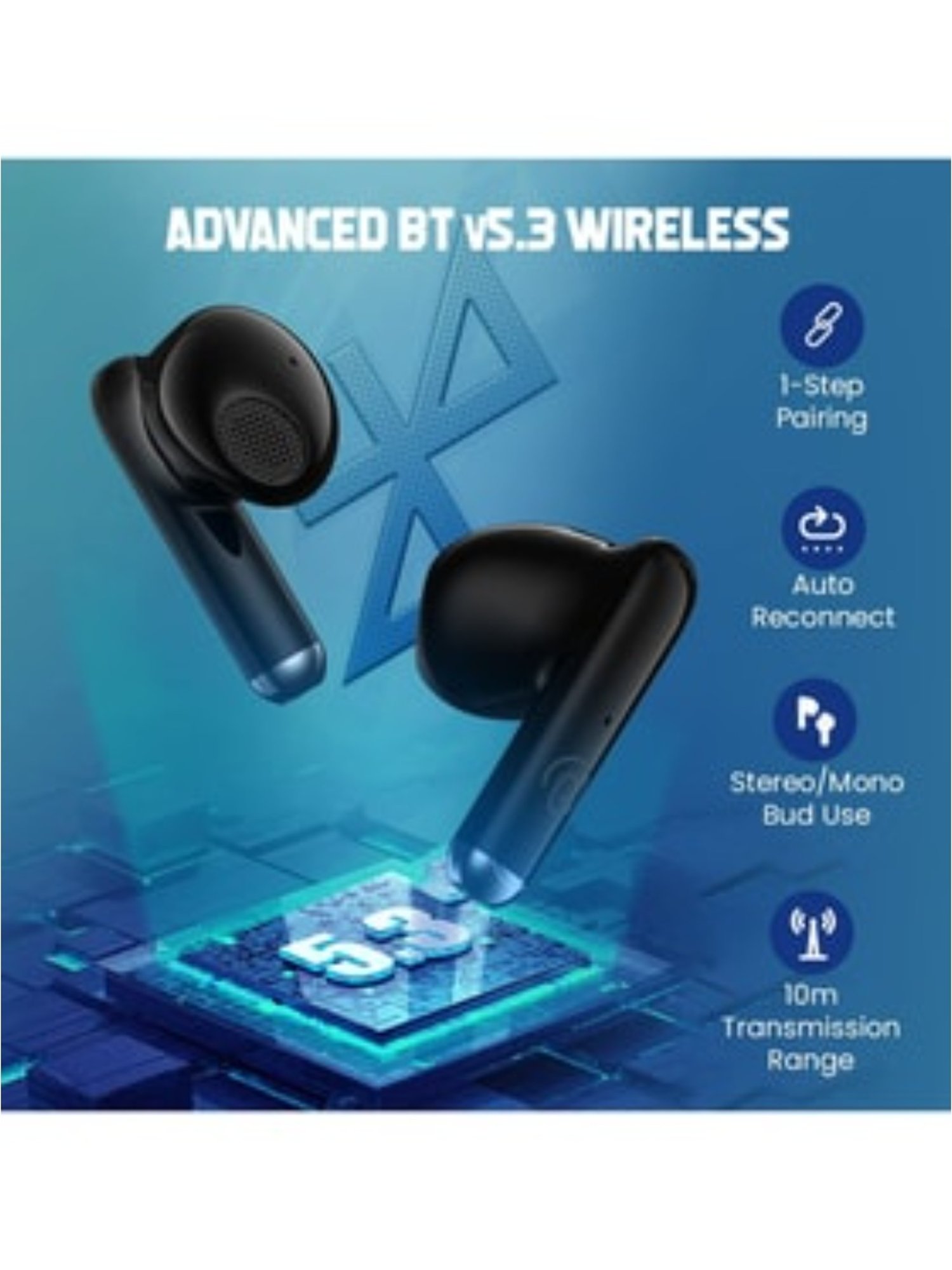 PTron Bassbuds Xtreme Bluetooth Truly Wireless Earbuds with Mic, 32 Hours Playtime (Grey/Black)