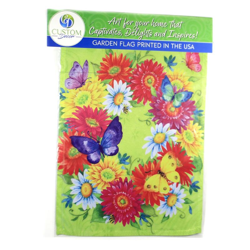 Home & Garden 18.0" Daisy Wreath Garden Flag Summer Butterflies Custom Decor  -  Flags