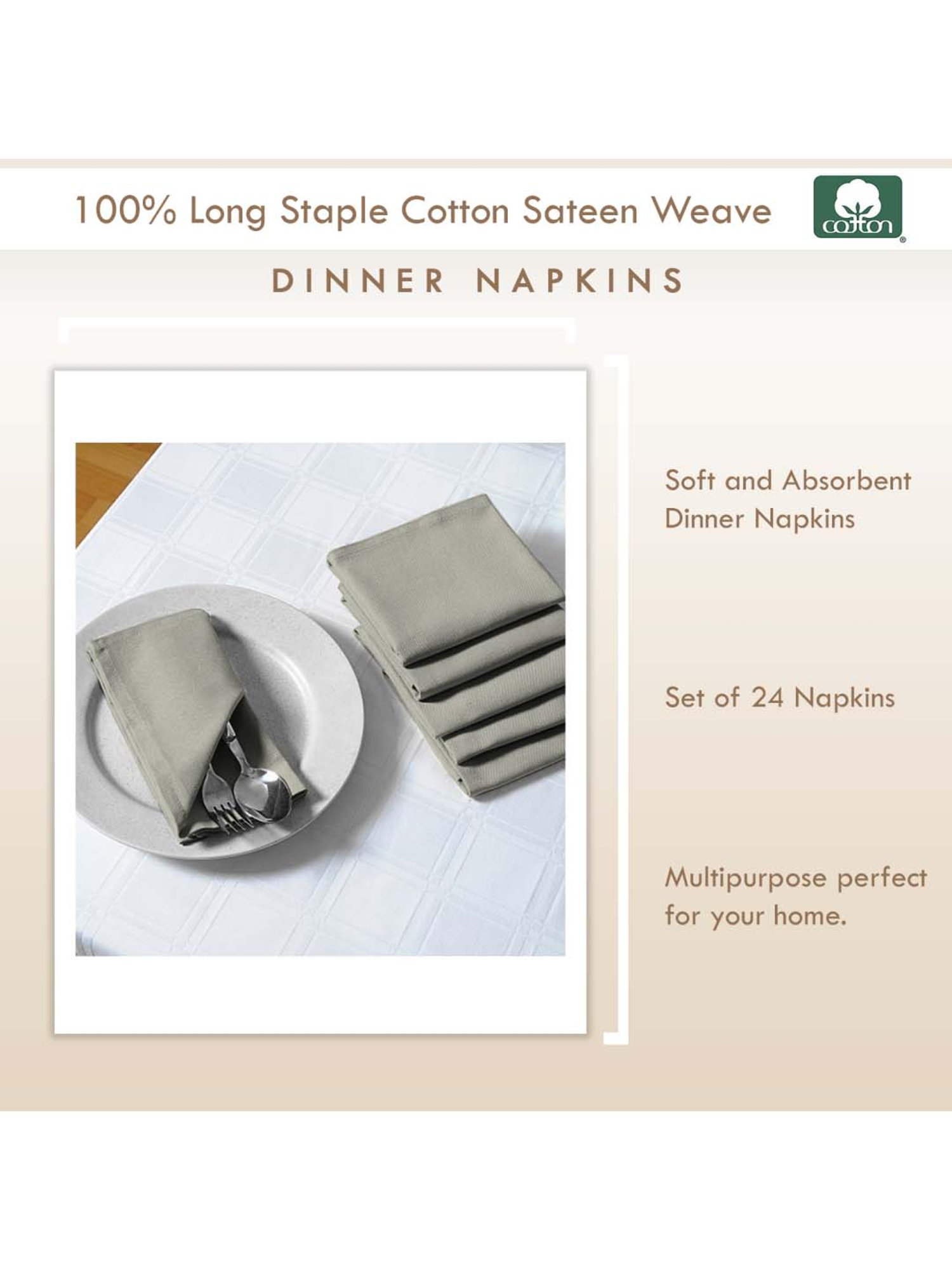 Pizuna Grey Cotton 400 TC Napkins - Set of 24