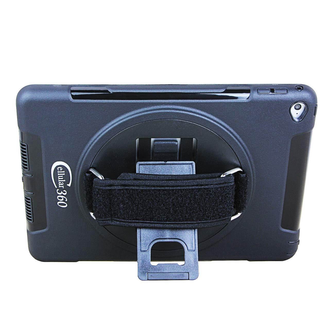 Cellular360 Shockproof Case for iPad Mini 4, Car Headrest Mount Case with 360 Degrees Swivel Stand, Adjustable Handle and Shoulder Strap (Black)