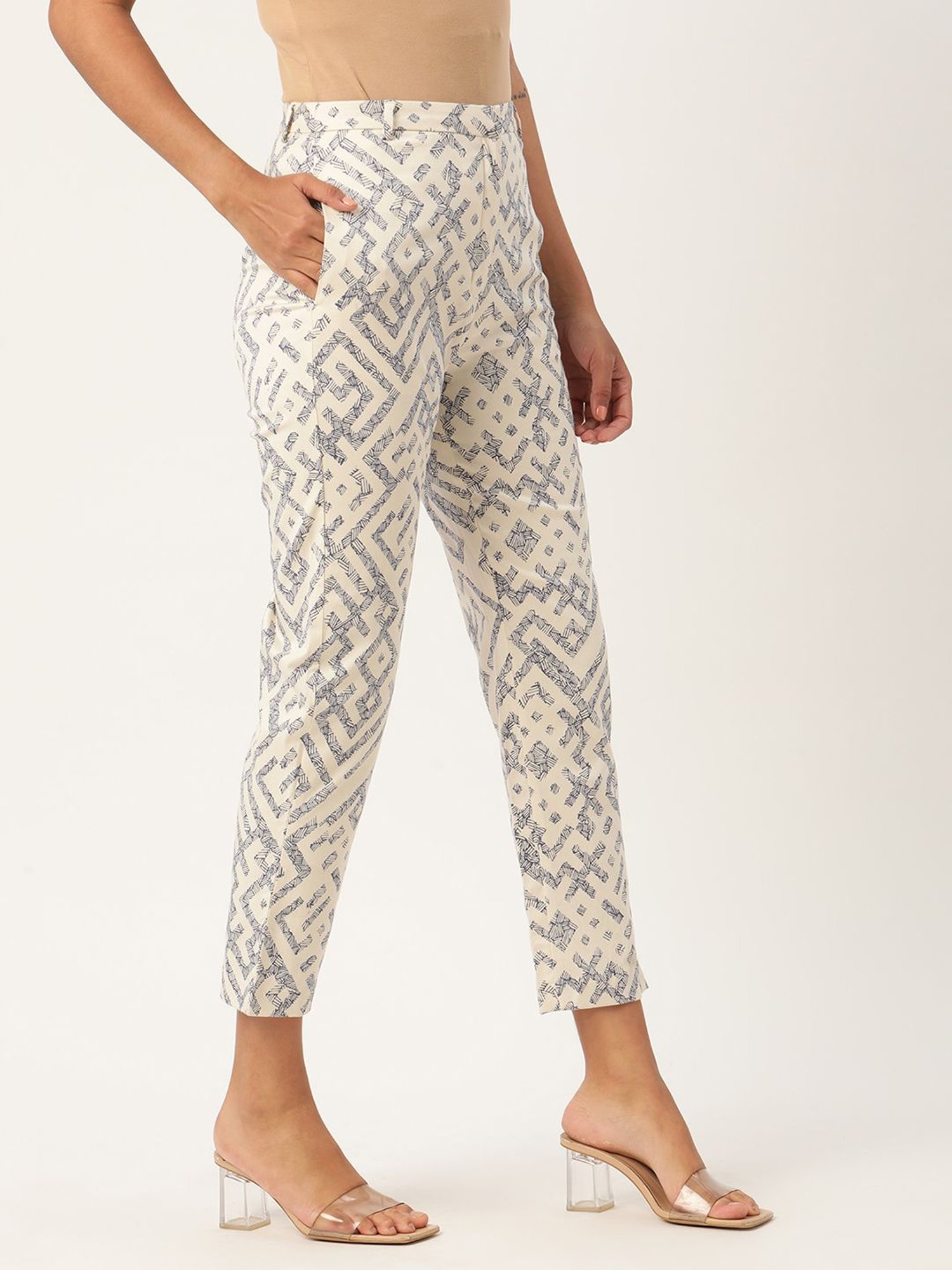 Rooted White Printed Trousers