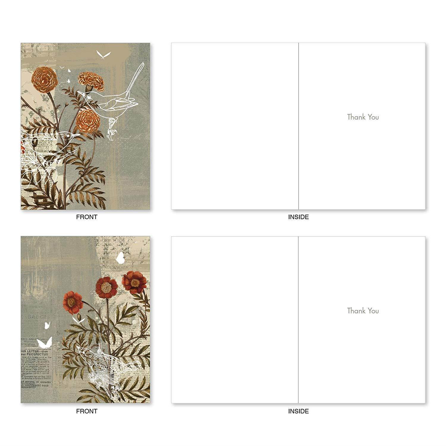 M2986TYG Floral Collages: 10 Assorted Thank You Note Cards Featuring Floral and Botanical Print Collages, w/White Envelopes.