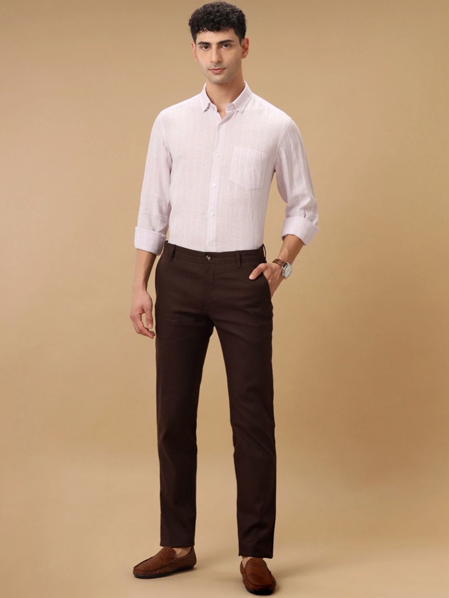 Linen Club Purple Linen Contemporary Fit Striped Shirt