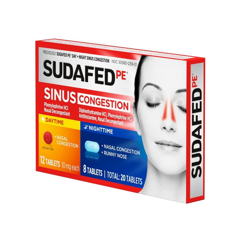 Sudafed PE Day + Night Maximum Strength Sinus Decongestant Tablets - 20ct