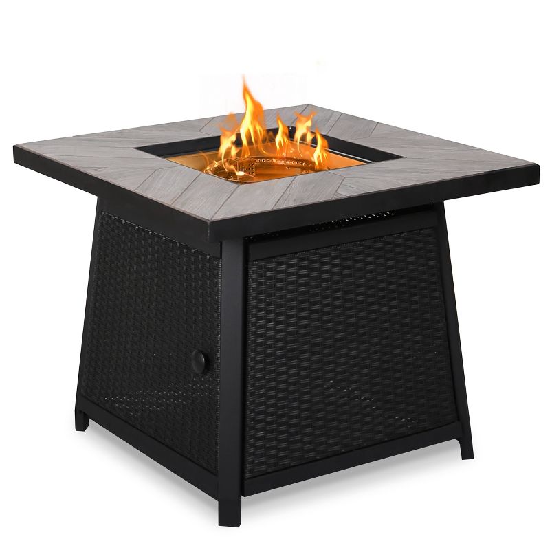 30" x 30" x 24.8" Square Rattan Outdoor Fire Pit with Metal Frame - Vasagle
