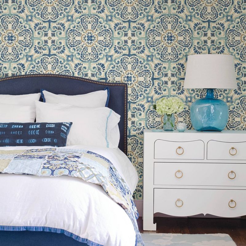 NuWallpaper Florentine Tile Peel & Stick Wallpaper Blue