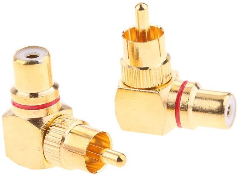 Homyl 2X RCA Plug Male to 2 RCA Female Right Angle Connector Adapter Gold Color