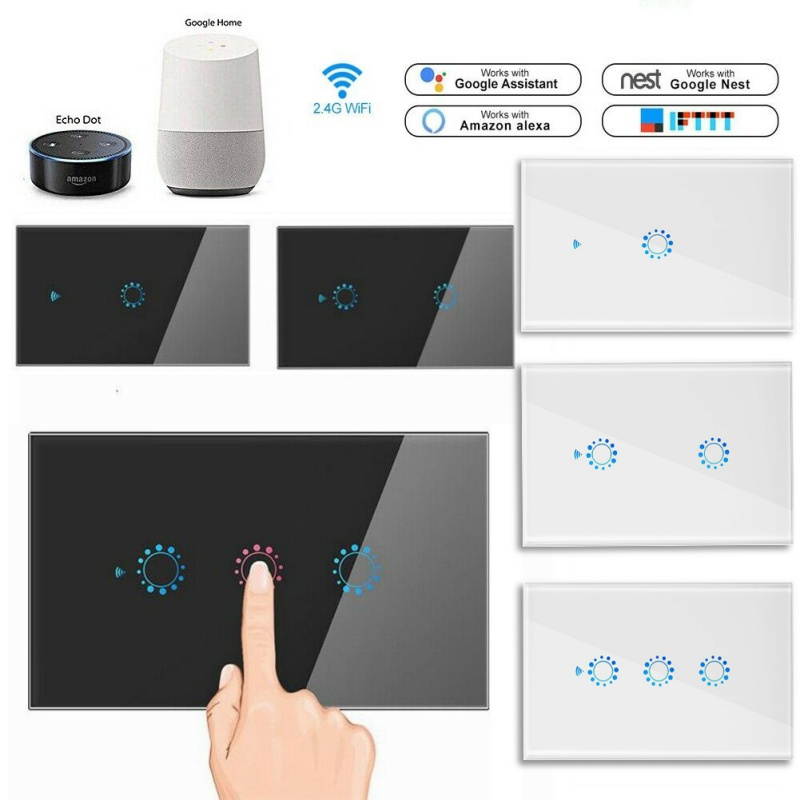 Smart Switch 3 Gang WiFi Light Switches in Tempered Glass Touch Panel by Tuya/Smart Life APP Compatibles with Alexa, Google Home and IFTTT,No Hub Required (Black)
