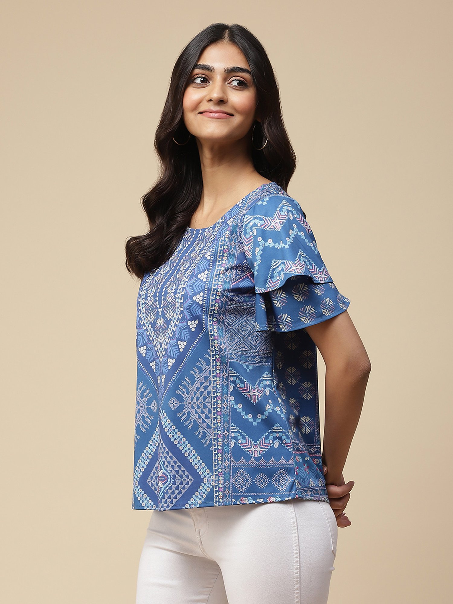 aarke Ritu Kumar Blue Printed Top