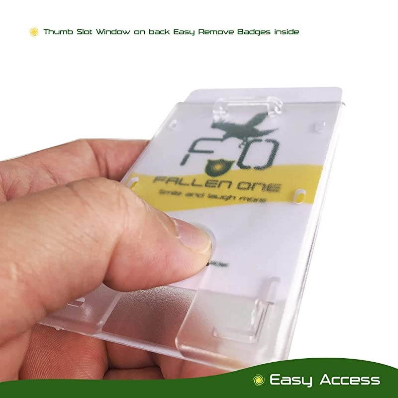 10 Pack Rigid Hard Plastic Vertical ID Badge Holder with Thumb Slots