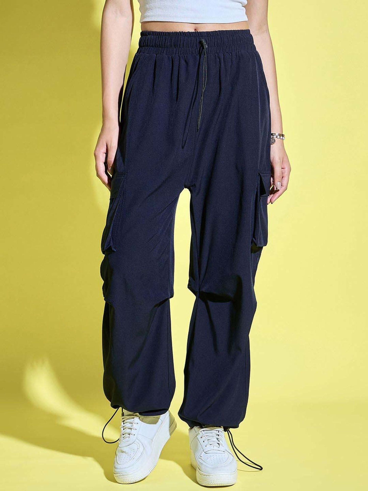 BUYNEWTREND Navy High Rise Cargo Pants