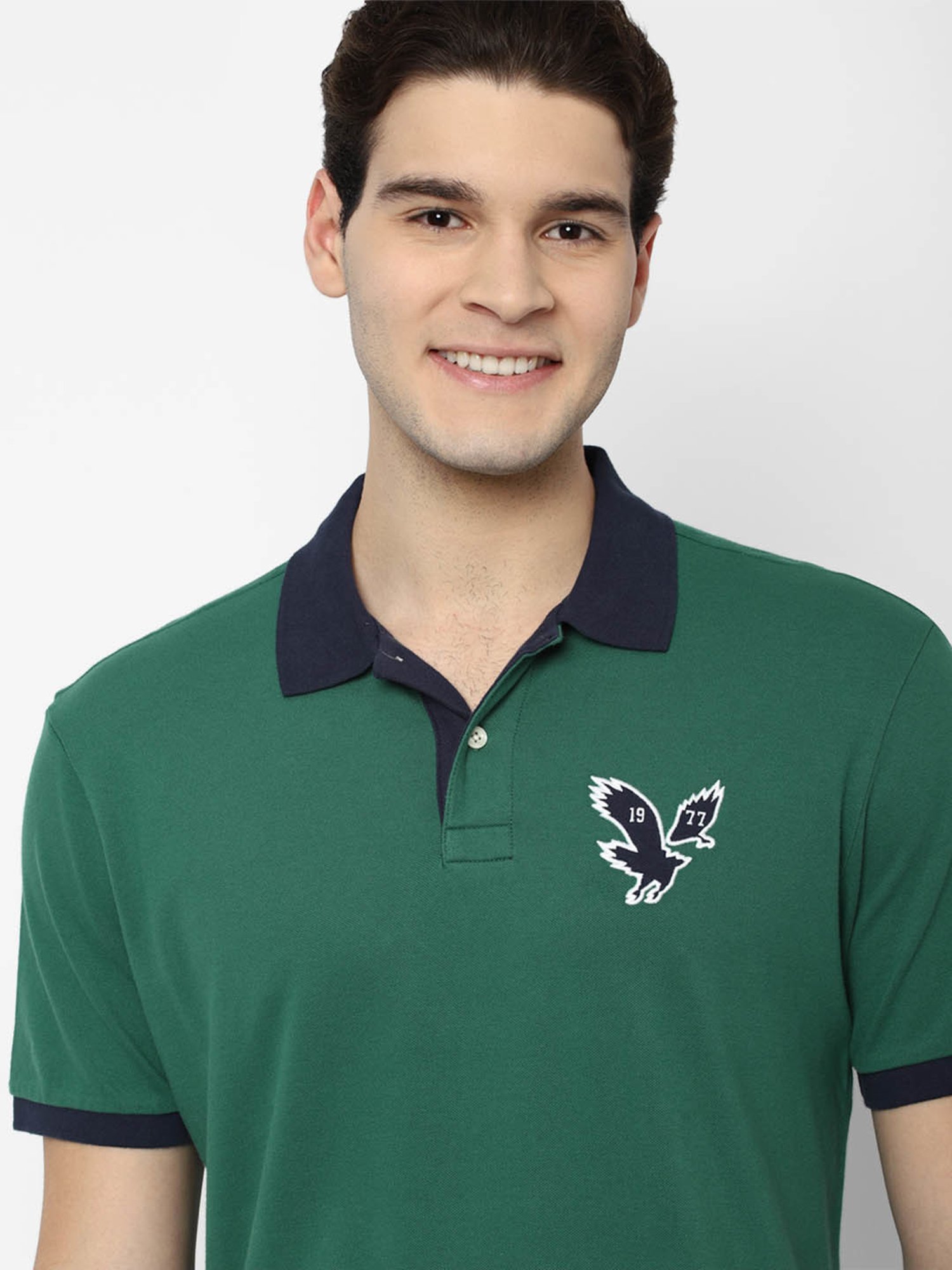American Eagle Outfitters Green Cotton Regular Fit Colour Block Polo T-Shirt
