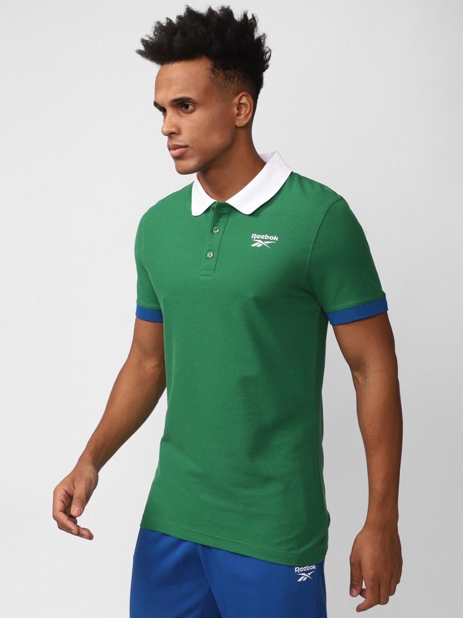 Reebok Green Slim Fit Printed Polo T-Shirt