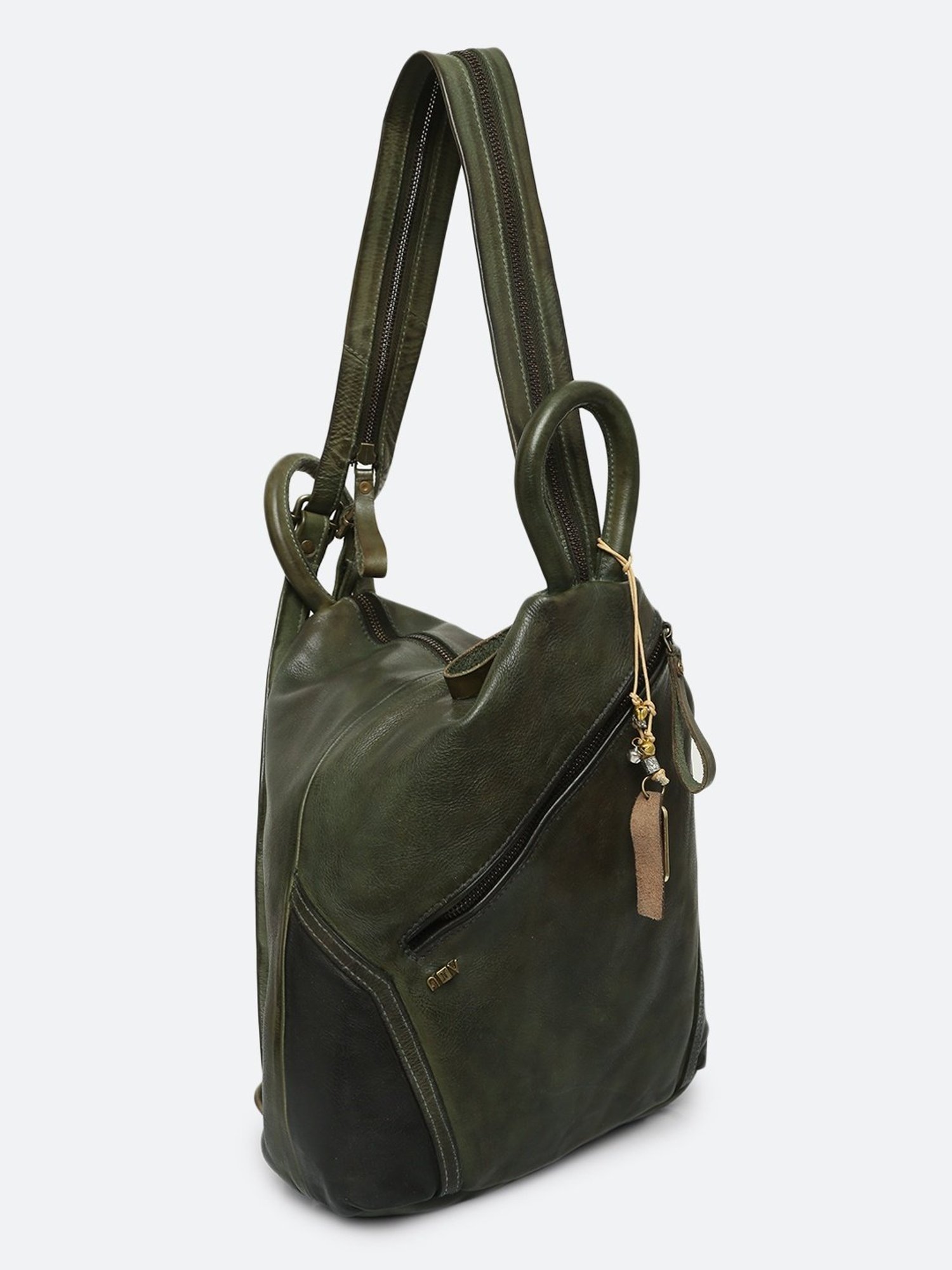 Art N Vintage Biker Olive Leather Solid Medium Backpack