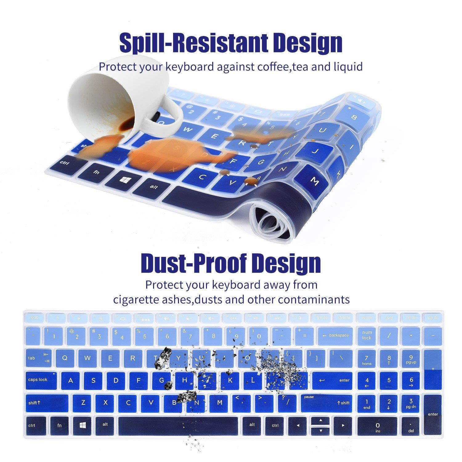 For HP Laptop Keyboard Cover For for 2018 HP ENVY x360 2-in-1 15.6" Touch-Screen Laptop/2018 Newest HP Pavilion 15.6 Inch Series/2018 HP Envy 17.3" Touch-Screen Laptop, Gradual Blue