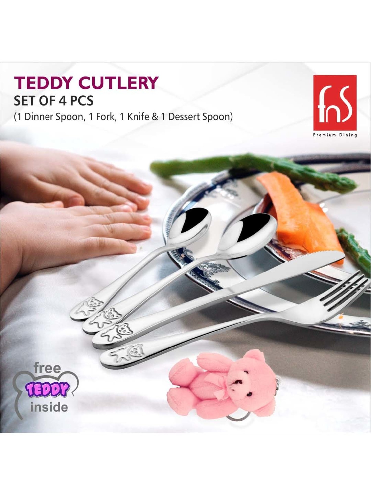 FnS Silverware Silver Stainless Steel Cutlery - Set of 4