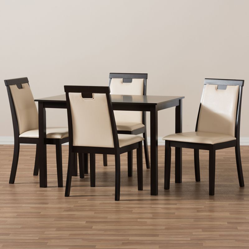 5pc Evelyn Modern And Contemporary Faux Leather Upholstered And Finished Dining Set Dark Brown/Beige - Baxton Studio