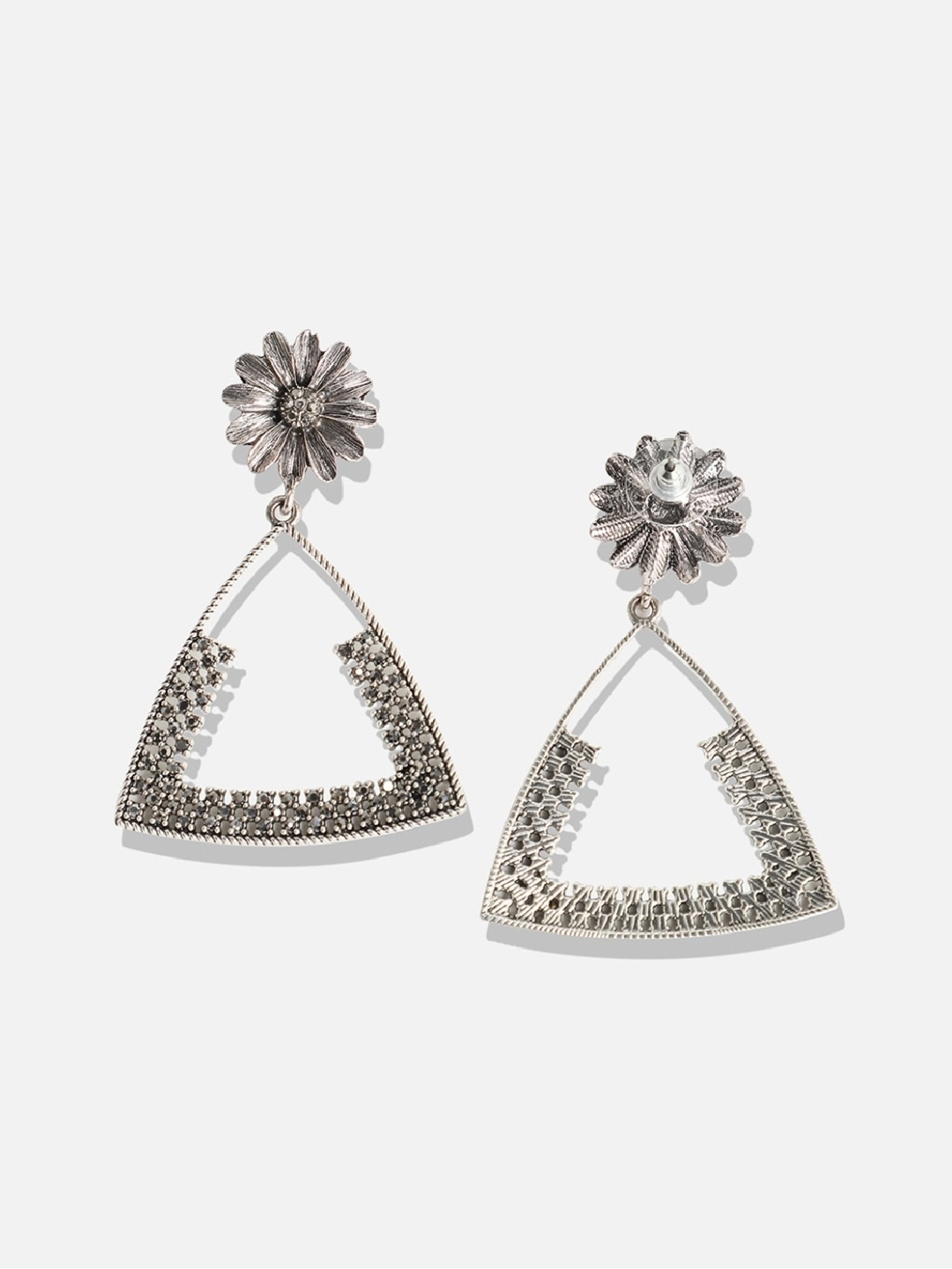 Sohi Women's Crystal Triangle Daisy Drop Earrings  Silver