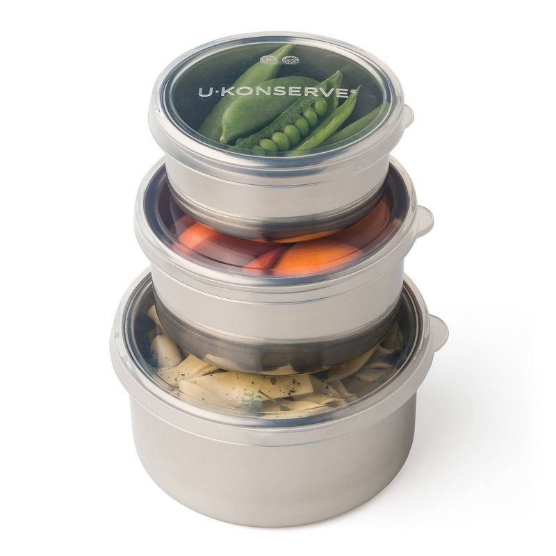 U-Konserve Nesting Stainless Steel Food-Storage Containers Round (Set of 3) - Clear Silicone Lids
