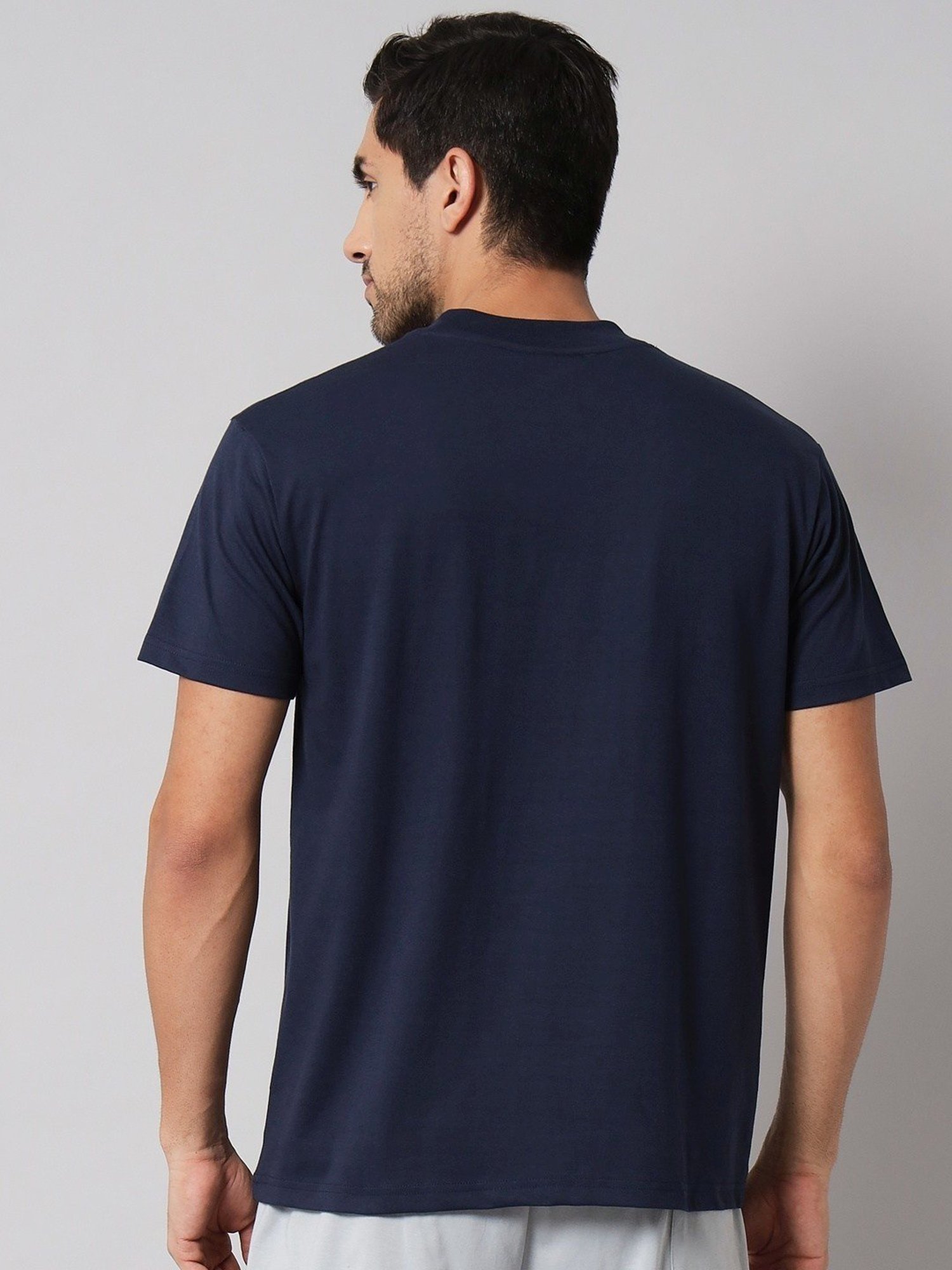 Griffel Navy Blue Cotton Loose Fit Printed T-Shirt
