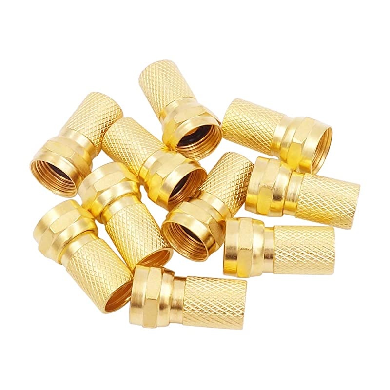 10 Pack Gold Plated RG6 Compression Connectors 75 Ohm Screw F Type Coax Coaxial Adapter Plug Fitting for Digital Audio Video TV Satellite Antenna Cable Cord