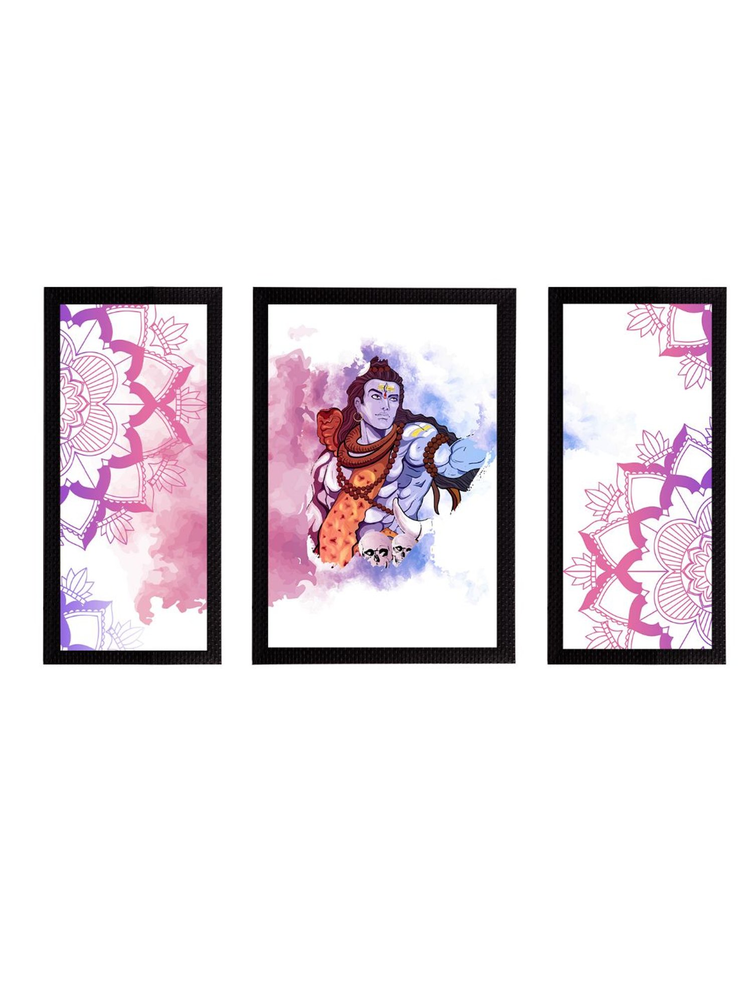 eCraftIndia Set of 3 Lord Shiva Satin Matt Textured UV Art Painting