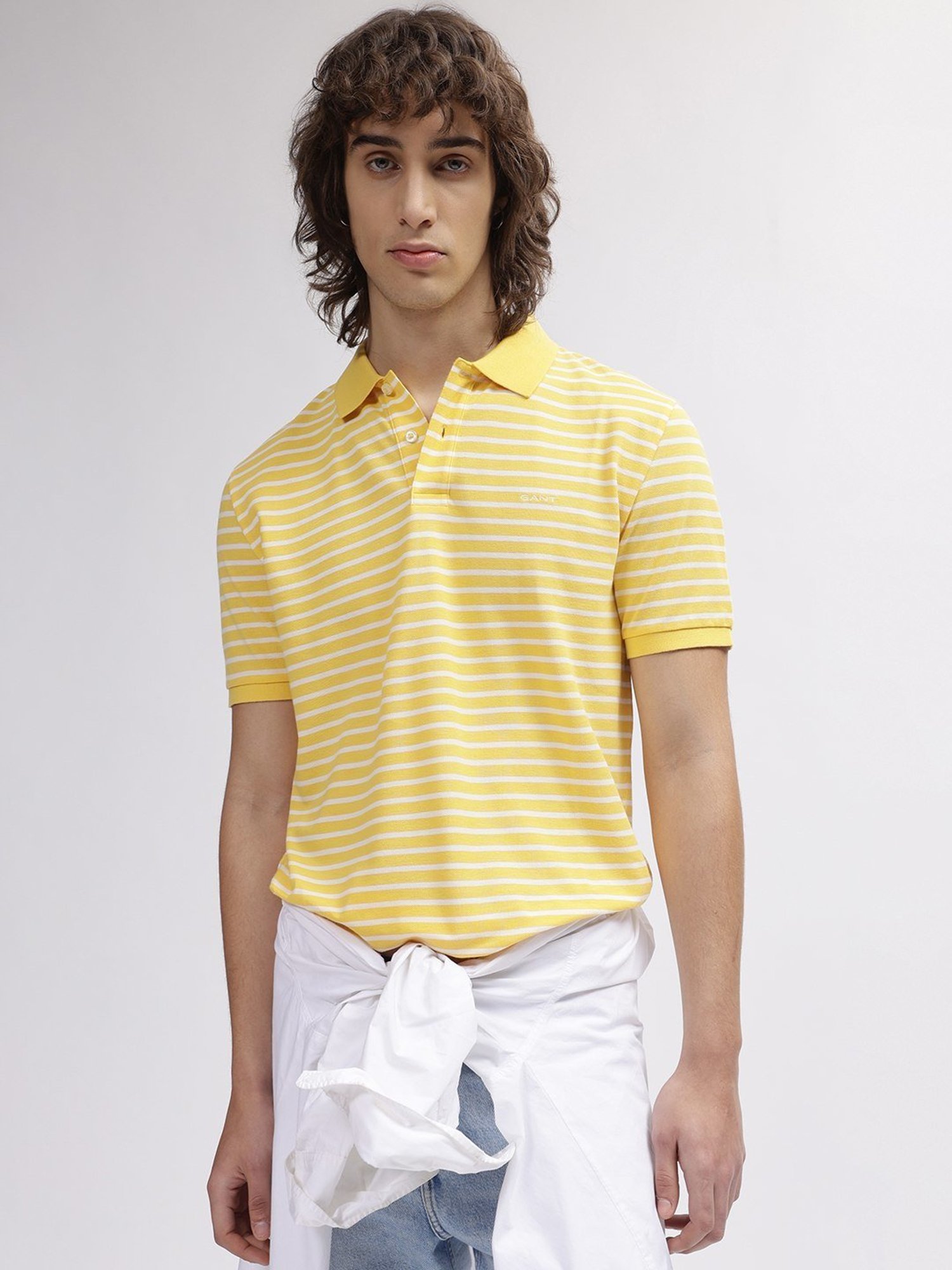 GANT Striped Polo Neck Regular Fit T-Shirt