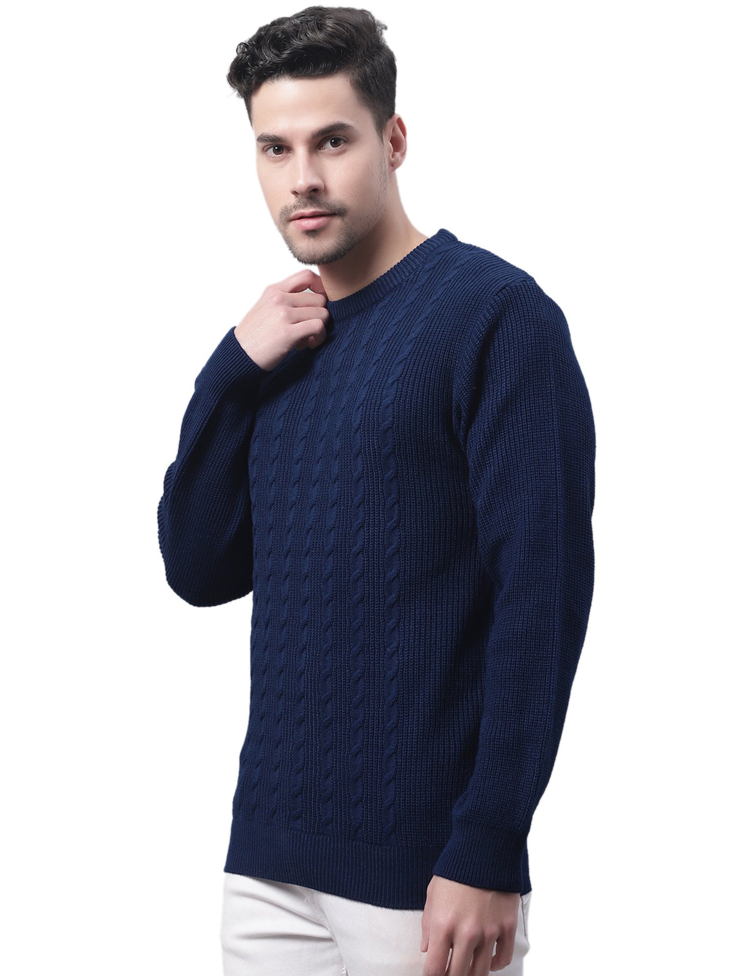 Cantabil Navy Regular Fit Self Design Sweater