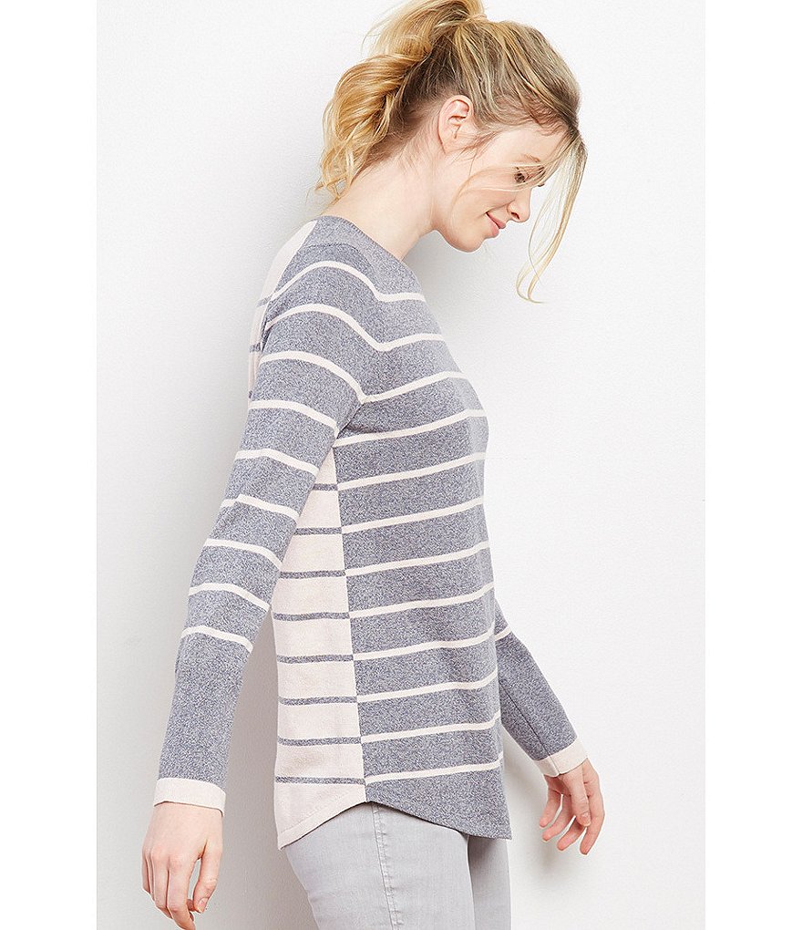NIC + ZOE Vital Crew Neck Long Sleeve Contrast Striped Sweater