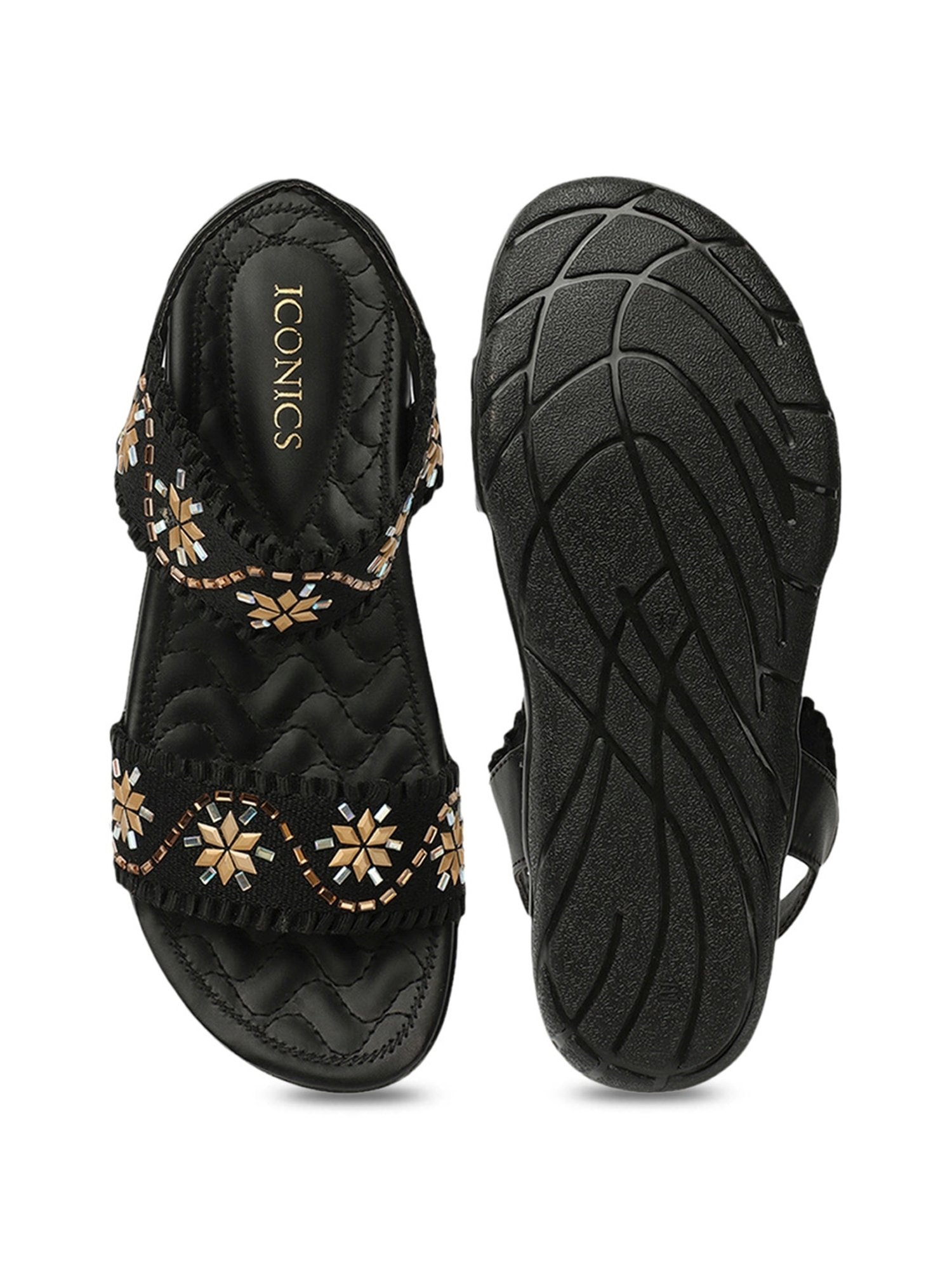 Iconics Women's Black Ankle Strap Sandals