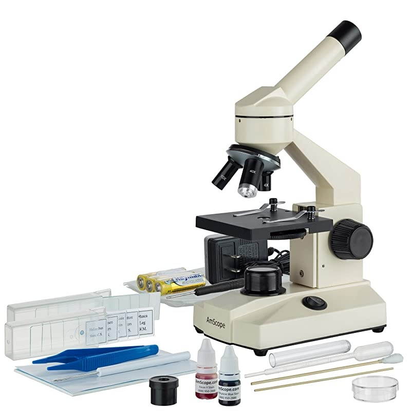 M100CLEDSP14 40X1000X Student Biological Field Microscope with LED Lighting and Slide Preparation Kit
