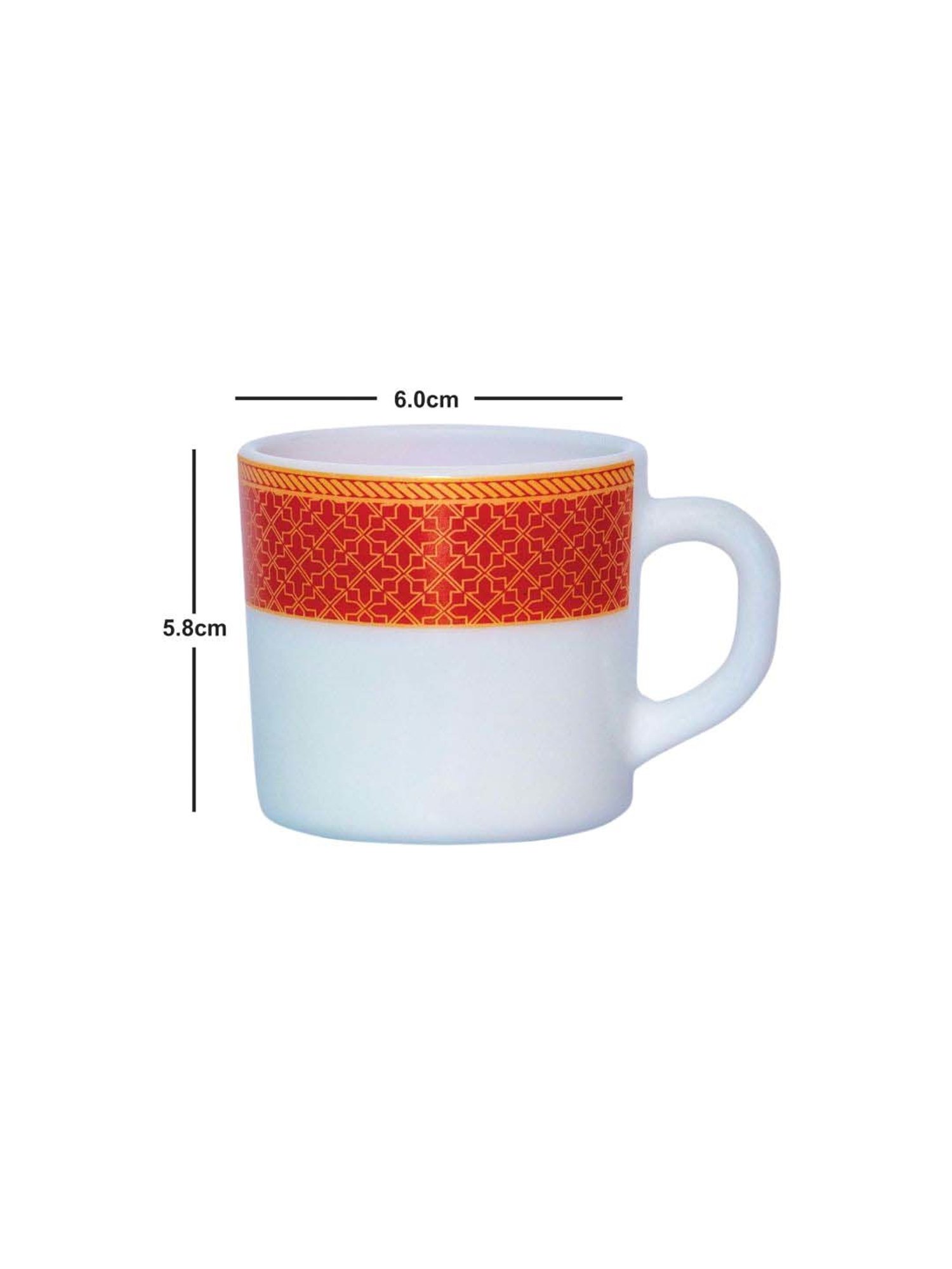 Cello White & Red Opalware Solitaire Tea Mug (0.1 L) - Set of 6