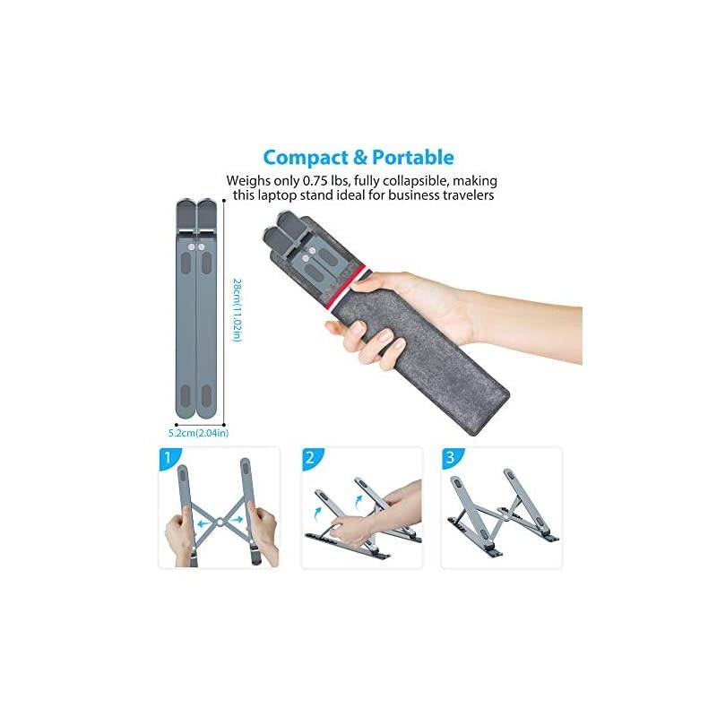 Laptop Stand Portable Computer Laptop Mount Aluminum Laptop Riser with 6 Levels Height Adjustment Fully Collapsible Supports up to 44lbs ASpace Gray